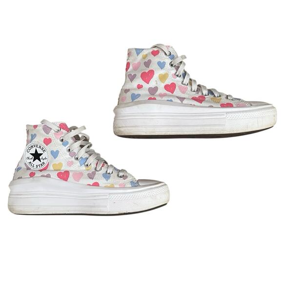 Converse Chuck Taylor All Star High Top Sneakers Kids 5.5 Heart Print Canvas - Picture 1 of 11